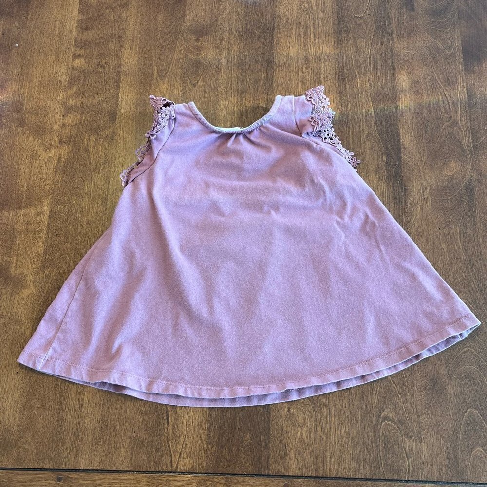 Tahari 4T girls dress mauve with lace at shoulders